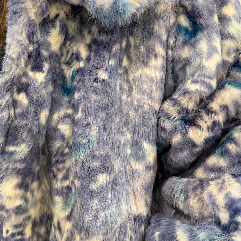 Women's Blue Real Rabbit Fur Coat - Picture 5 of 14